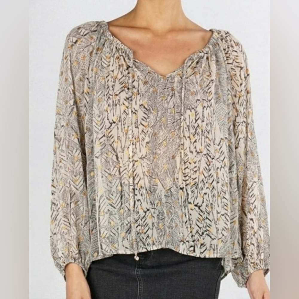 Lovestitch Abstract Print Blouse in Black and Cream